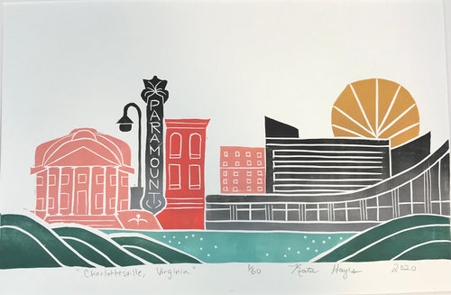 Charlottesville, Virginia- Limited Edition Block print- Full color with 18x24 mat