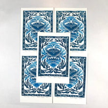 Load image into Gallery viewer, Blue Crab, Mini Linocut Print, Limited Edition, Nautical Beach house wall art
