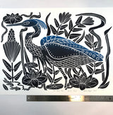 The Heron Pool, Extra large block print. Full Color. Hand pulled with custom 22x28 mat