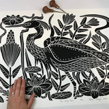 The Heron Pool, Extra large block print. Black and White Edition of 40. Hand pulled with 22x28 inch mat