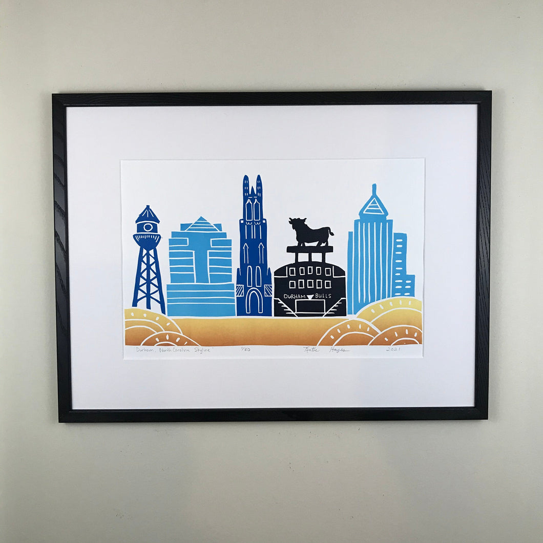 Durham, NC Skyline, Large Relief print with 18x24 mat