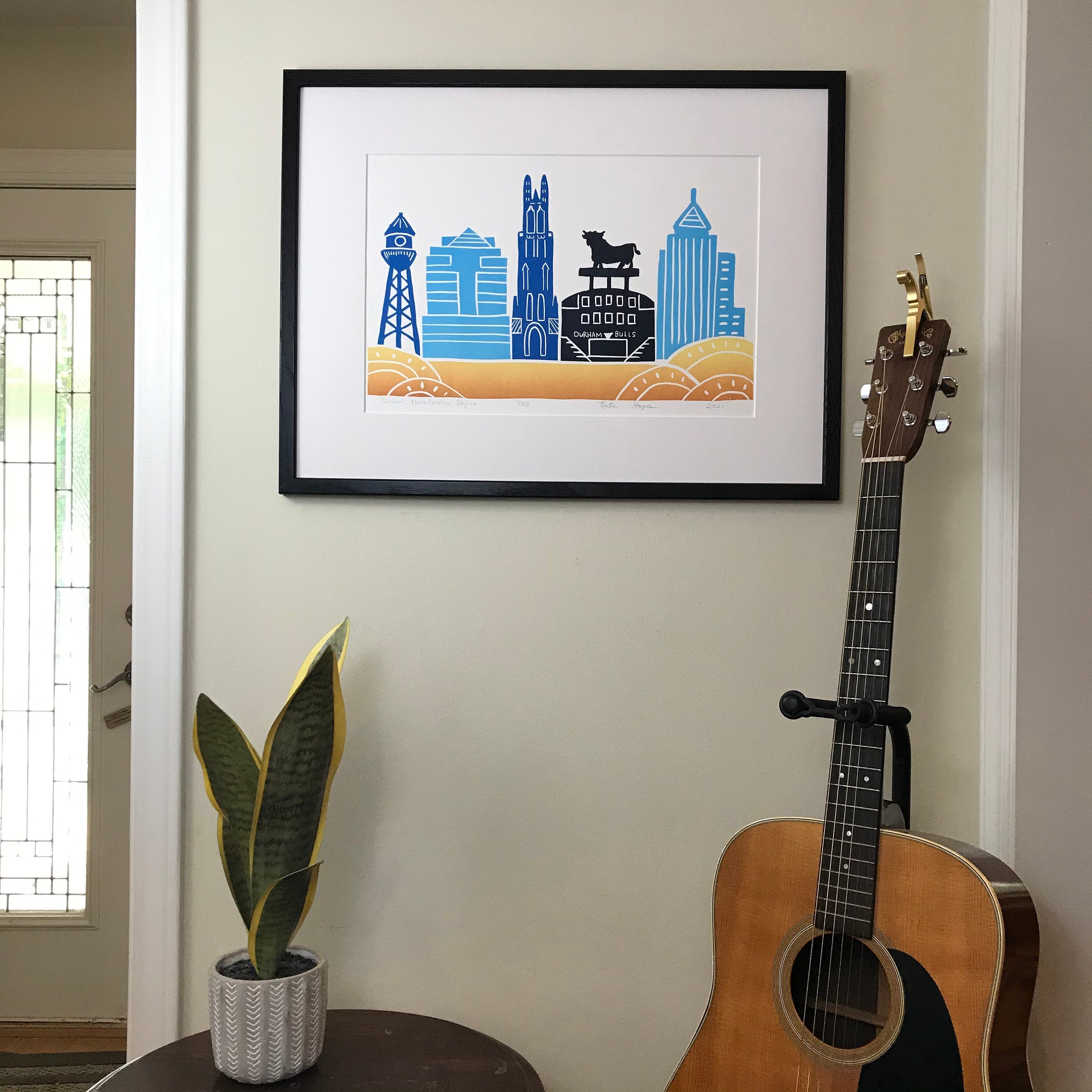 Durham, NC Skyline, Large Relief print with 18x24 mat