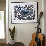 The Heron Pool, Extra large block print. Full Color. Hand pulled with custom 22x28 mat