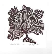 Load image into Gallery viewer, Common Sea Fan, Dark Red, Hand Pulled Block print with 12x12 inch mat
