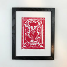 Load image into Gallery viewer, Red fox, crescent moon, Mini Block Print, Limited Edition, Woodland wall art
