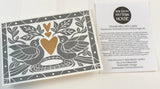 Heart of Gold folk art greeting card.  Hand Printed Linocut 5X7