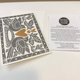 Heart of Gold folk art greeting card.  Hand Printed Linocut 5X7