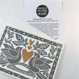 Heart of Gold folk art greeting card.  Hand Printed Linocut 5X7