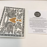 Heart of Gold folk art greeting card.  Hand Printed Linocut 5X7