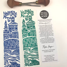 Load image into Gallery viewer, Premium Paper Bookmark, &quot;Hillsborough, NC&quot; green - 2.25 x 8.25 inches, riverwalk Eno River
