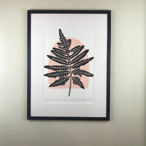 Jumbo, Sensitive fern botanical block print, Full Color Artist proof with 18x24 mat