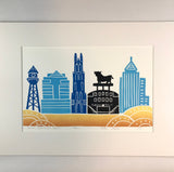 Durham, NC Skyline, Large Relief print with 18x24 mat