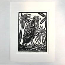 Load image into Gallery viewer, Red Shouldered Hawk, Juvenile black and White Block Print, Limited Edition, w/ 12 x 16 Matboard
