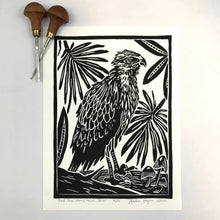 Load image into Gallery viewer, Red Shouldered Hawk, Juvenile black and White Block Print, Limited Edition, w/ 12 x 16 Matboard
