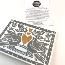 Load image into Gallery viewer, Heart of Gold folk art greeting card.  Hand Printed Linocut 5X7
