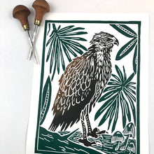 Load image into Gallery viewer, Red Shouldered Hawk, Juvenile Full color Block Print, Limited Edition, w/ 12 x 16 Matboard
