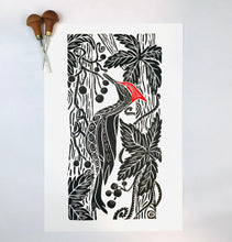 Load image into Gallery viewer, Pileated Woodpecker, full color block print. Hand pulled with 13x19 mat
