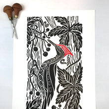 Load image into Gallery viewer, Pileated Woodpecker, full color block print. Hand pulled with 13x19 mat
