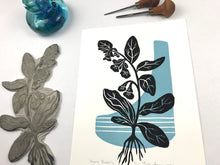 Load image into Gallery viewer, Virginia Bluebell-Mid-century Botanical Limited Edition block print with option for 12x16 inch mat, Mertensia
