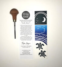 Load image into Gallery viewer, Block printed bookmark, “Turtle Moon”, 2.25 x 8.5 inches
