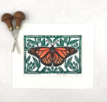 Load image into Gallery viewer, Monarch Butterfly, Mini Block Print, Limited Edition, pollinator art
