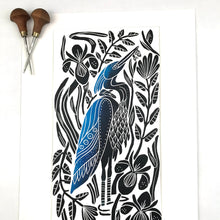 Load image into Gallery viewer, The Heron and The Turtle, full color wetland block print. Hand pulled with 13x19 mat
