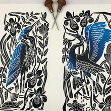 Load image into Gallery viewer, Set of 2 Full Color Herons- limited edition block prints. Hand pulled with 13 x19 matboard

