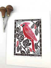 Load image into Gallery viewer, Cardinal and Mulberry, Mini Block Print, Woodland wall art
