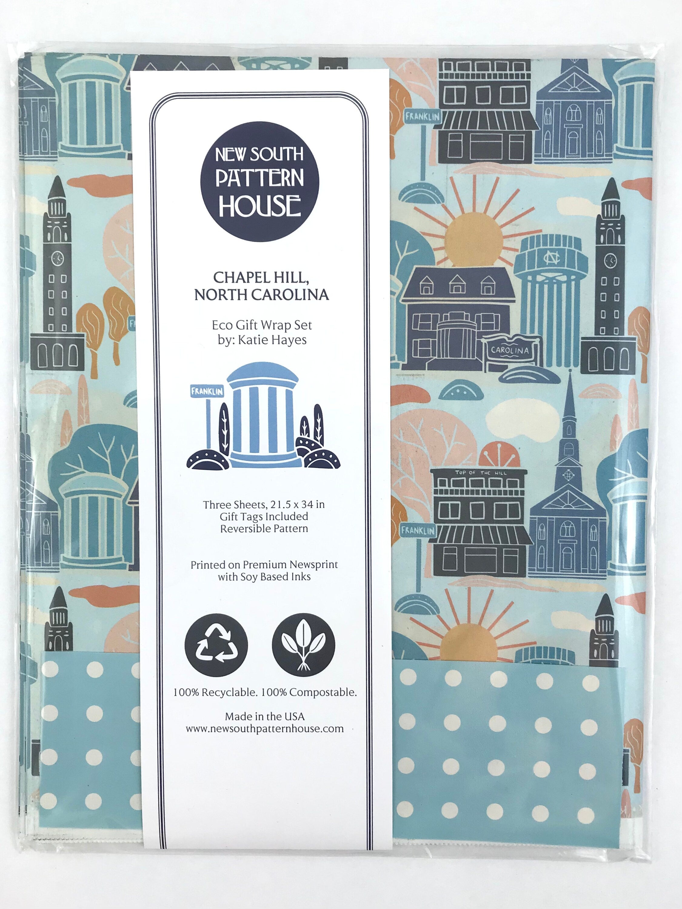 Eco Giftwrap, Chapel Hill, NC. Set of 3 sheets, 21.5x34 inches each.