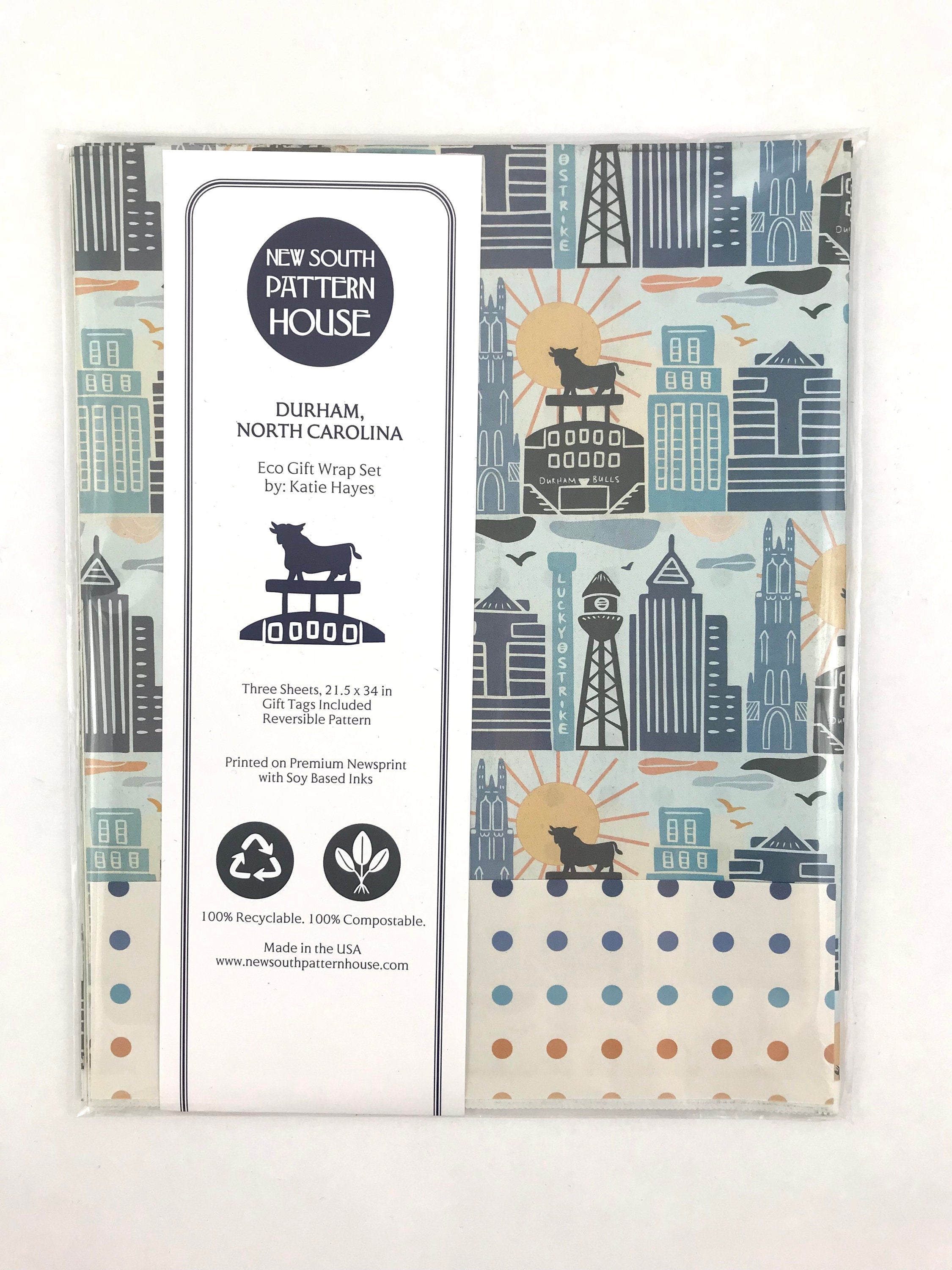 Eco Giftwrap, Durham, NC. Set of 3 sheets, 21.5x34 inches each.