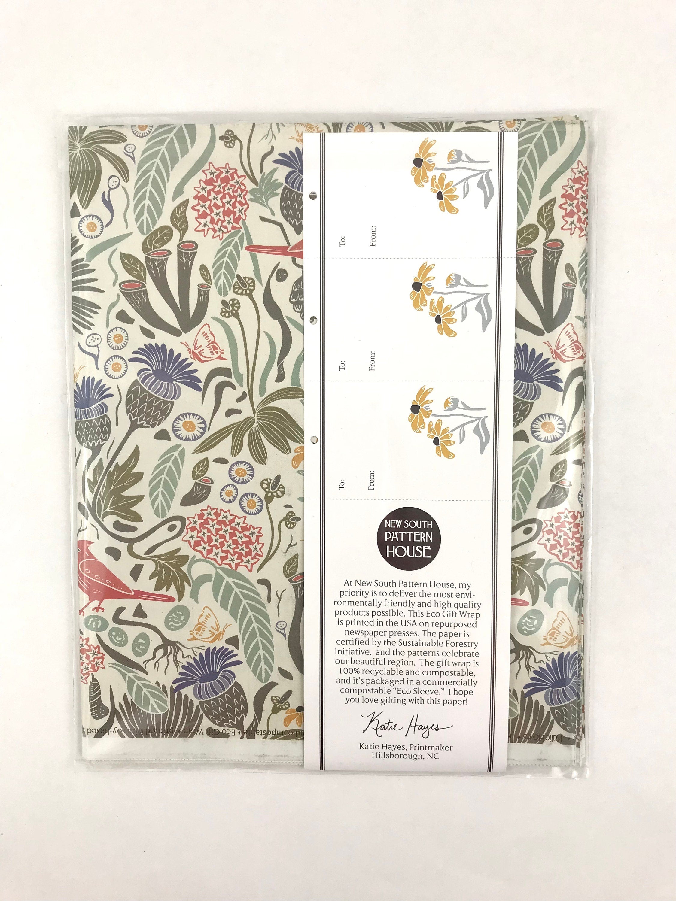 Eco Giftwrap, Peck and Plume,  Set of 3 sheets, 21.5x34 inches each.
