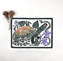 Load image into Gallery viewer, Box Turtle in the Violets, 12x16 Full Color Block Print
