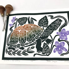 Load image into Gallery viewer, Box Turtle in the Violets, 12x16 Full Color Block Print
