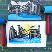 Load image into Gallery viewer, Durham, NC Sunrise, Mini Block Print, Limited Edition, wall art
