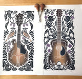 Blackberry Blossom, Sunburst edition, Mandolin Block Print, full color with 13x19 mat