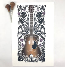 Load image into Gallery viewer, Wildwood Flower, Sunburst edition, Hand pulled Guitar, full color with 13x19 mat
