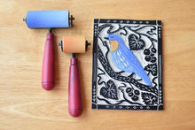 Load image into Gallery viewer, Bluebird and Muscadine, Mini Block Print, Woodland wall art
