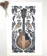 Blackberry Blossom, Sunburst edition, Mandolin Block Print, full color with 13x19 mat