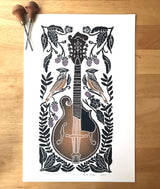 Blackberry Blossom, Sunburst edition, Mandolin Block Print, full color with 13x19 mat