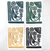 Nuthatch in Blue, block printed Greeting Card 5X7
